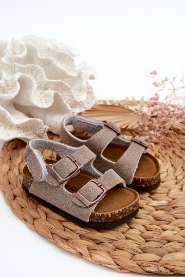sandalias plataforma infantil con cierres adhesivos color gris Rorria