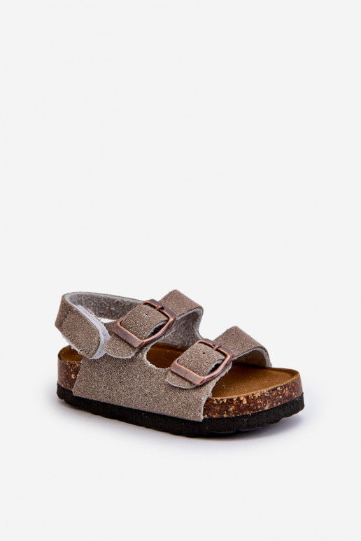 sandalias plataforma infantil con cierres adhesivos color gris Rorria