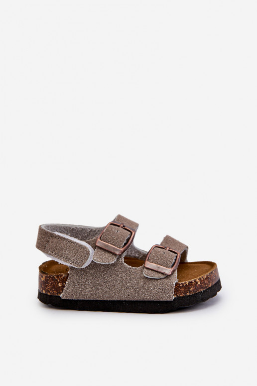 sandalias plataforma infantil con cierres adhesivos color gris Rorria