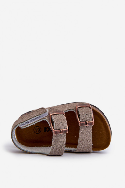 sandalias plataforma infantil con cierres adhesivos color gris Rorria