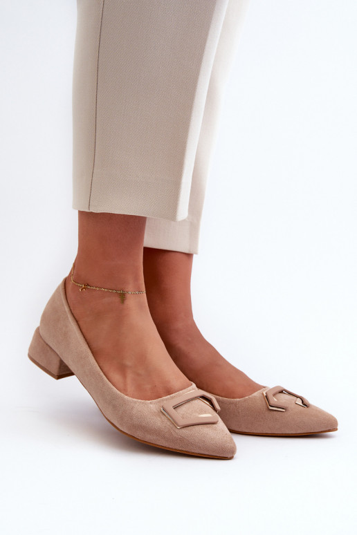 Zapatos de tacón bajo con adornos de ante ecológico S.Barski KV27-034 beige