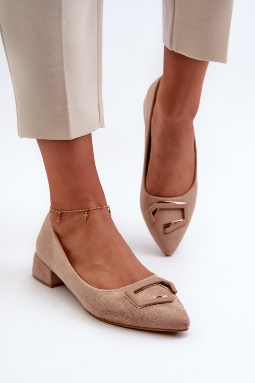 Zapatos de tacón bajo con adornos de ante ecológico S.Barski KV27-034 beige