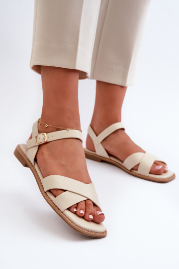 Sandalias planas para mujer fabricadas en piel ecológica S.Barski KV27-003 color beige