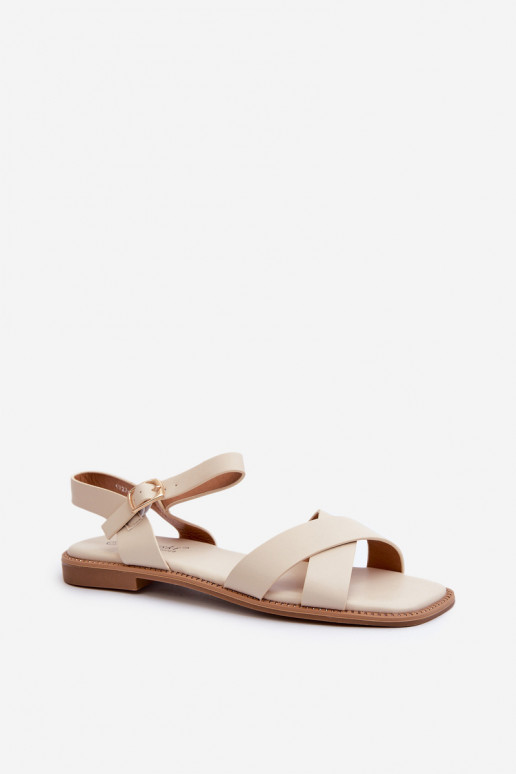 Sandalias planas para mujer fabricadas en piel ecológica S.Barski KV27-003 color beige