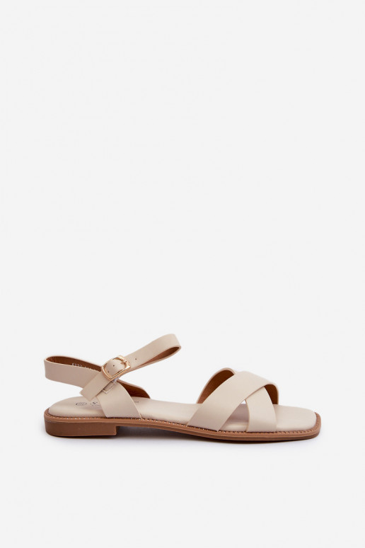 Sandalias planas para mujer fabricadas en piel ecológica S.Barski KV27-003 color beige