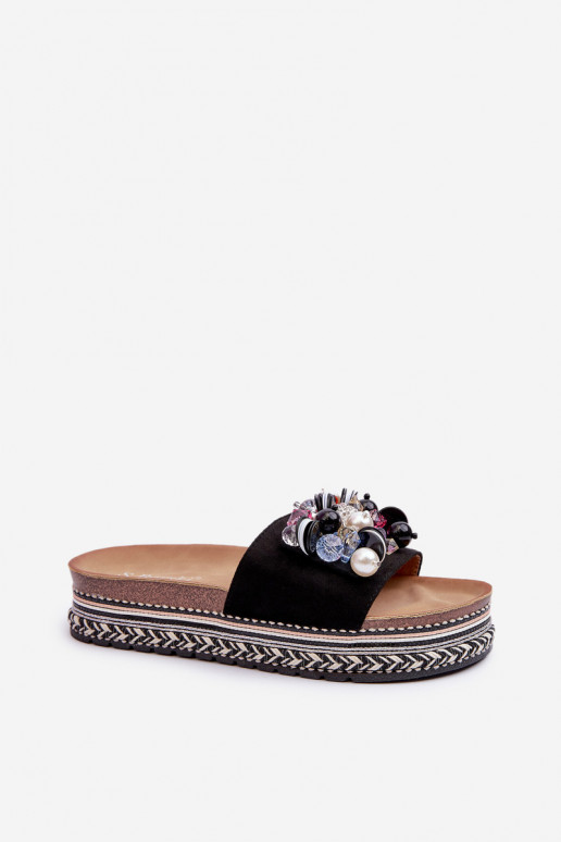 Chanclas de mujer con plataforma con bonitos detalles S.Barski HY077 color negro