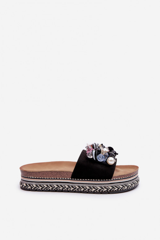 Chanclas de mujer con plataforma con bonitos detalles S.Barski HY077 color negro