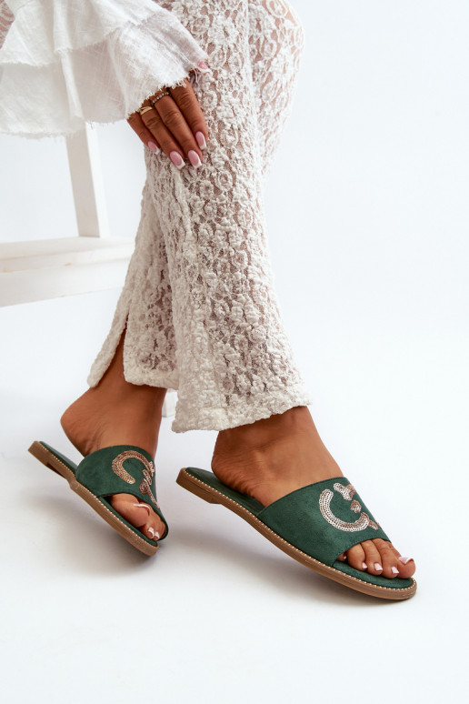 Zapatillas planas de mujer con escamas brillantes S.Barski KV27-052 color verde