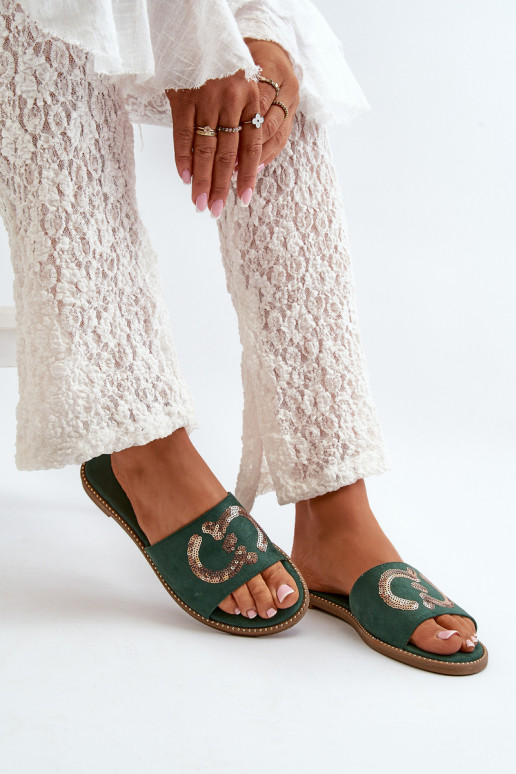 Zapatillas planas de mujer con escamas brillantes S.Barski KV27-052 color verde