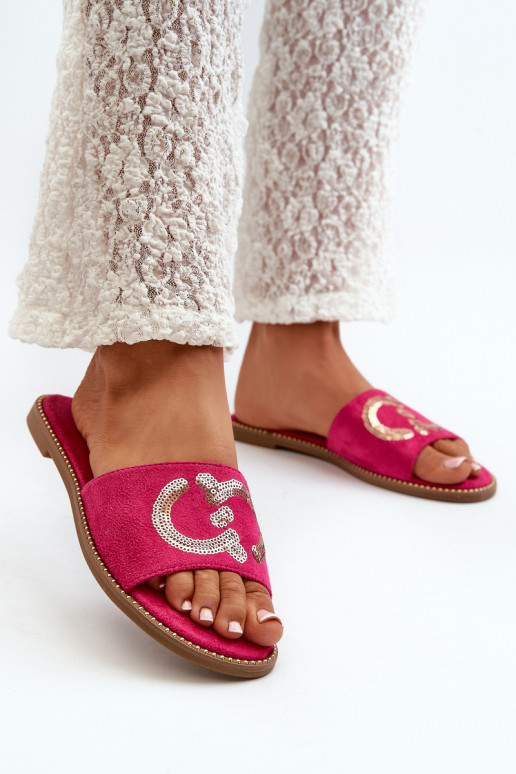 Pantuflas planas de mujer con escamas brillantes S.Barski KV27-052 color rosa