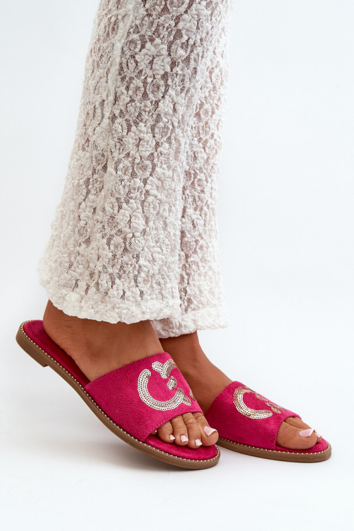 Pantuflas planas de mujer con escamas brillantes S.Barski KV27-052 color rosa