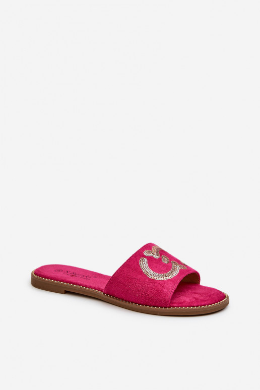 Pantuflas planas de mujer con escamas brillantes S.Barski KV27-052 color rosa