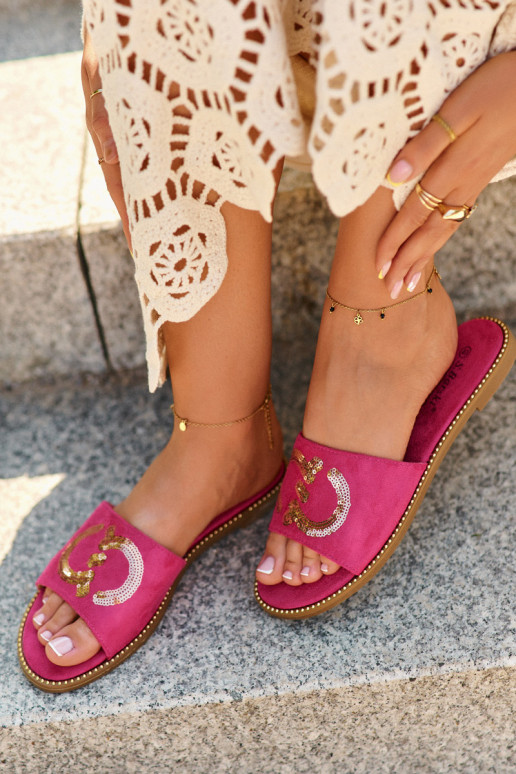 Pantuflas planas de mujer con escamas brillantes S.Barski KV27-052 color rosa