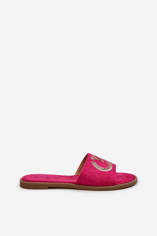 Pantuflas planas de mujer con escamas brillantes S.Barski KV27-052 color rosa