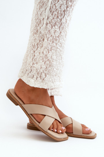 Zapatillas de mujer con tacón ancho fabricadas en piel ecológica S.Barski KV27-002 beige 2