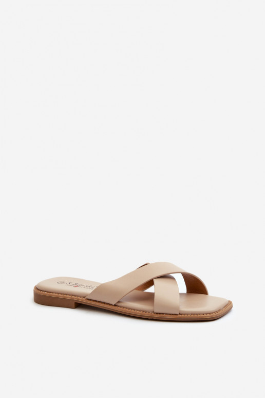 Zapatillas de mujer con tacón ancho fabricadas en piel ecológica S.Barski KV27-002 beige