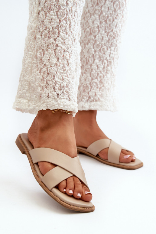 Zapatillas de mujer con tacón ancho fabricadas en piel ecológica S.Barski KV27-002 beige