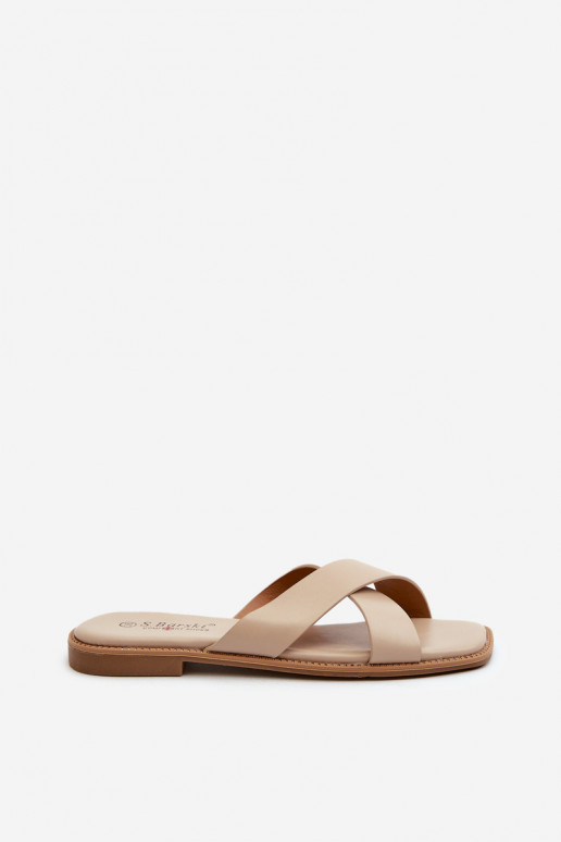 Zapatillas de mujer con tacón ancho fabricadas en piel ecológica S.Barski KV27-002 beige