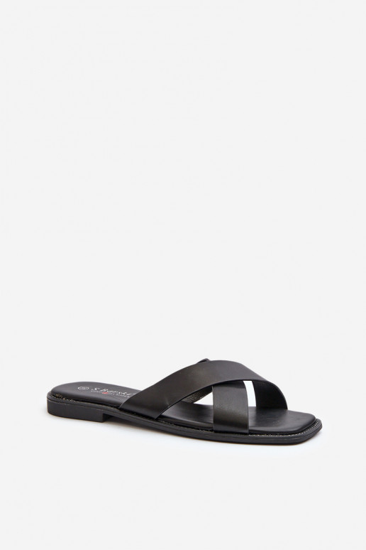 Zapatillas de mujer con tacón ancho fabricadas en piel ecológica S.Barski KV27-002 color negro