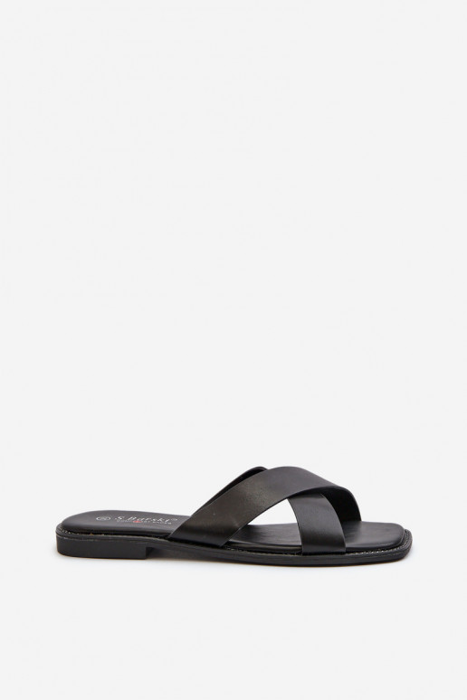 Zapatillas de mujer con tacón ancho fabricadas en piel ecológica S.Barski KV27-002 color negro