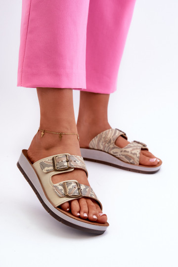Pantuflas de mujer cómodas con hebillas Inblu CP000045 color dorado