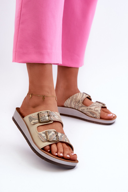 Pantuflas de mujer cómodas con hebillas Inblu CP000045 color dorado Pantuflas de mujer cómodas con hebillas Inblu CP000045 color dorado