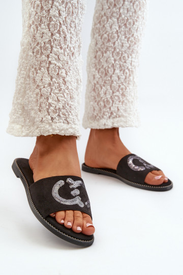 Pantuflas planas de mujer con escamas brillantes S.Barski KV27-052 color negro 2