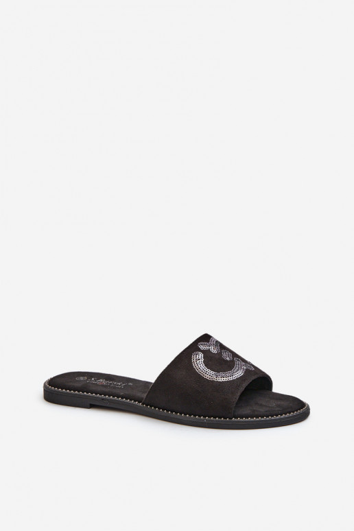 Pantuflas planas de mujer con escamas brillantes S.Barski KV27-052 color negro