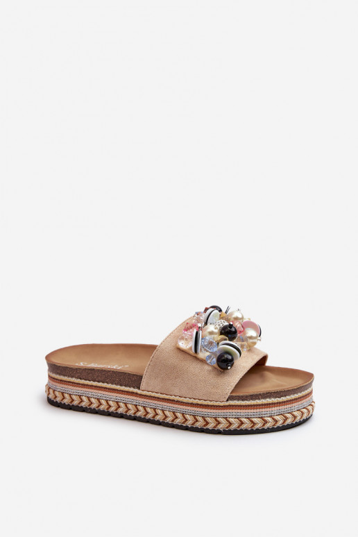 Chanclas de mujer con plataforma con bonitos detalles S.Barski HY077 beige