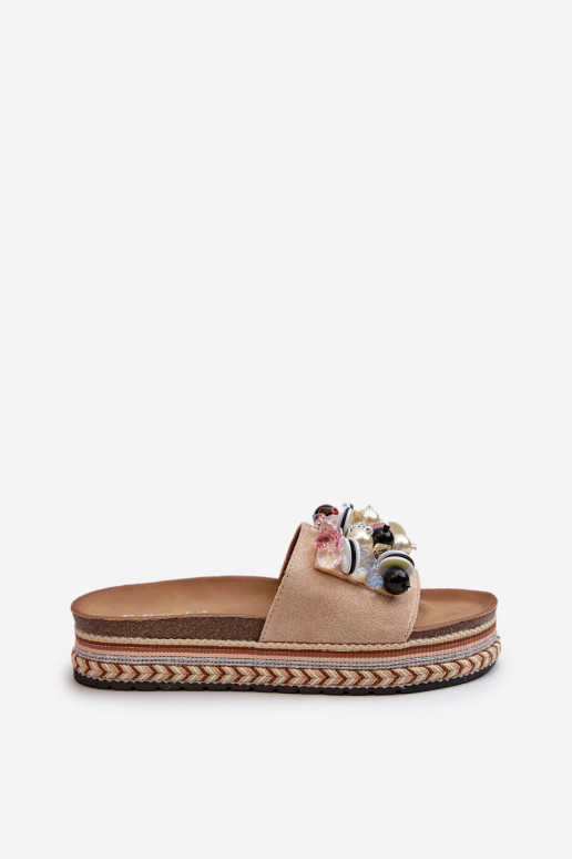 Chanclas de mujer con plataforma con bonitos detalles S.Barski HY077 beige