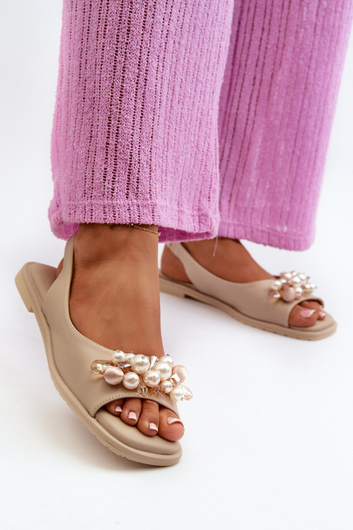 Sandalias de mujer con bonitos detalles S.Barski KV27-004 beige