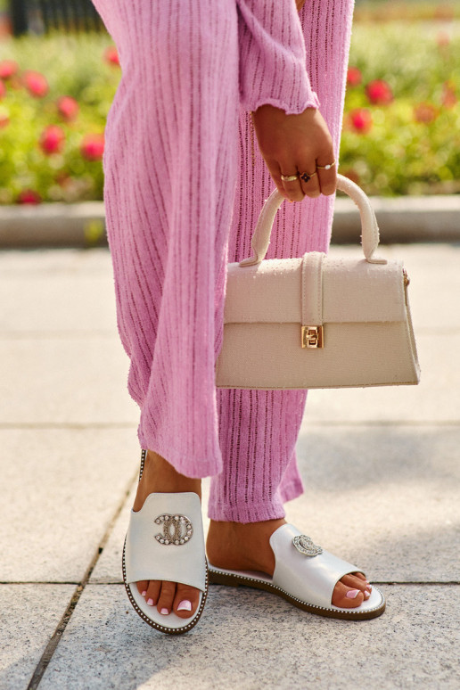 Zapatillas de casa de mujer estilo elegante con purpurina con adornos S.Barski KV27-050 color plata