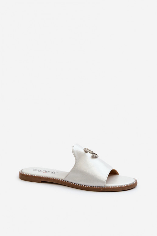 Zapatillas de casa de mujer estilo elegante con purpurina con adornos S.Barski KV27-050 color plata