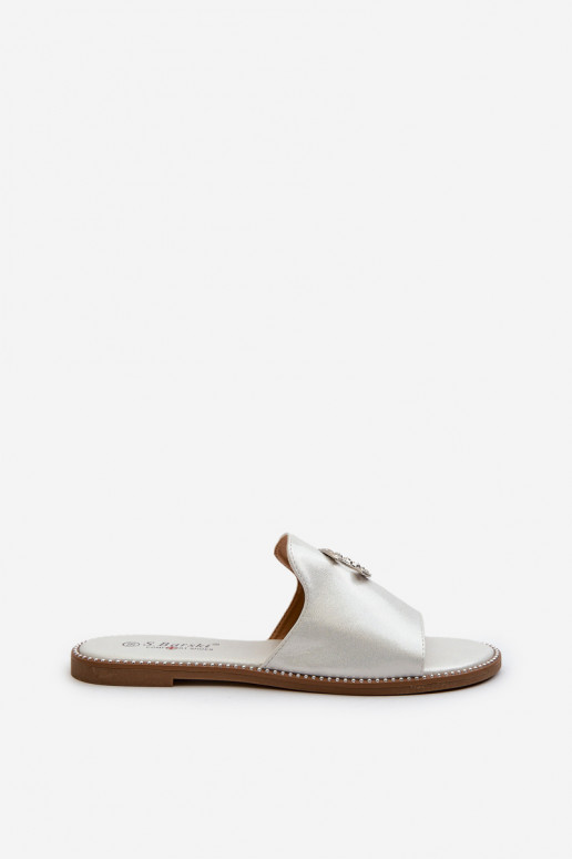 Zapatillas de casa de mujer estilo elegante con purpurina con adornos S.Barski KV27-050 color plata