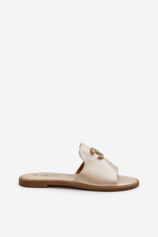 Pantuflas de mujer estilo elegante con purpurina con adornos S.Barski KV27-050 color dorado