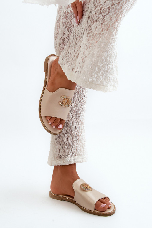 Pantuflas de mujer estilo elegante con purpurina con adornos S.Barski KV27-050 color dorado