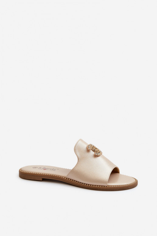 Pantuflas de mujer estilo elegante con purpurina con adornos S.Barski KV27-050 color dorado