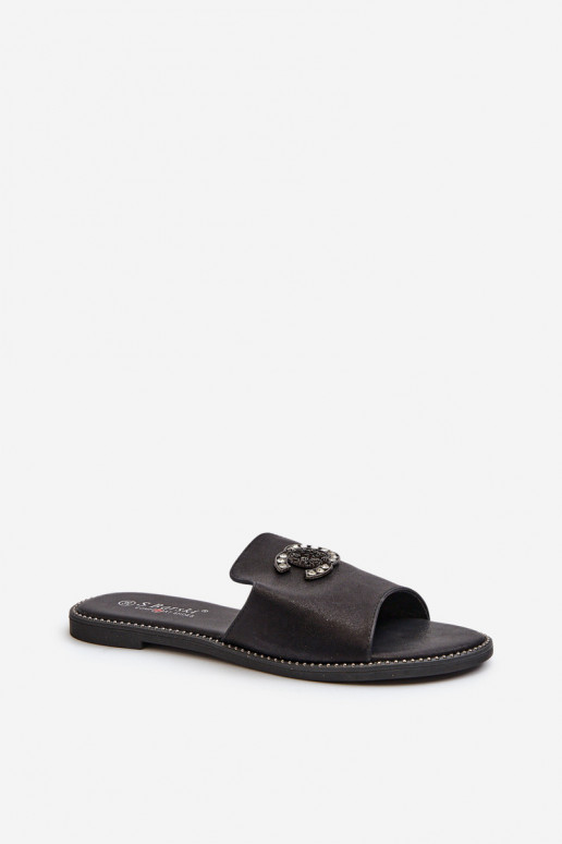 Zapatillas de casa de mujer estilo elegante con brillo con adornos S.Barski KV27-050 color negro