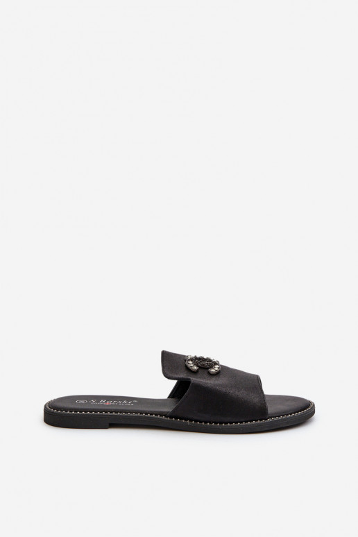 Zapatillas de casa de mujer estilo elegante con brillo con adornos S.Barski KV27-050 color negro