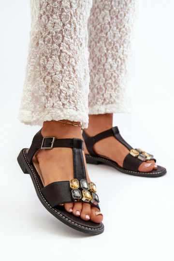 Sandalias de mujer estilo elegante Con detalles ornamentados S.Barski KV27-030 color negro