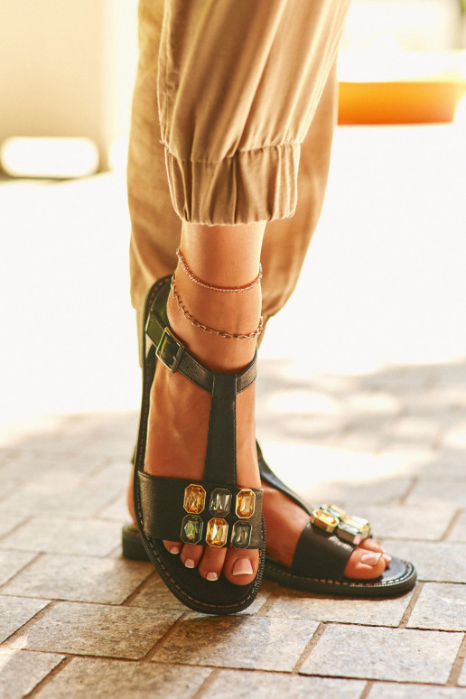Sandalias de mujer estilo elegante Con detalles ornamentados S.Barski KV27-030 color negro