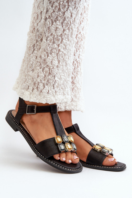 Sandalias de mujer estilo elegante Con detalles ornamentados S.Barski KV27-030 color negro