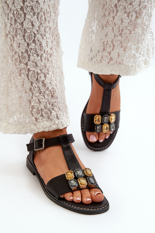 Sandalias de mujer estilo elegante Con detalles ornamentados S.Barski KV27-030 color negro
