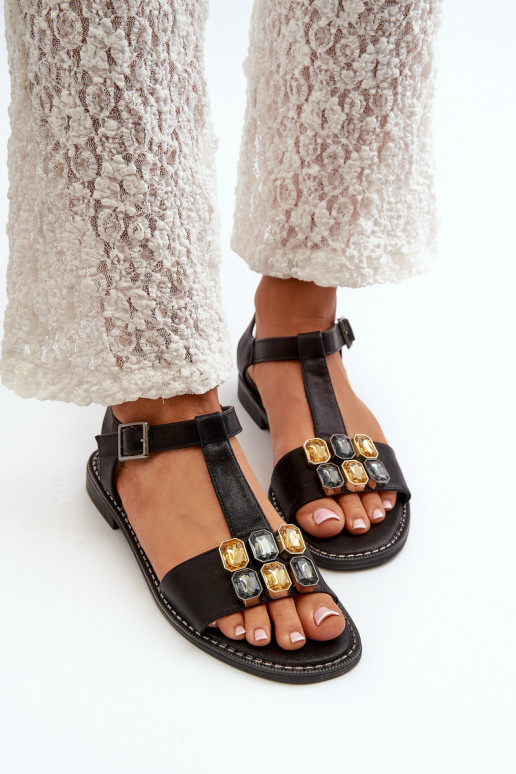 Sandalias de mujer estilo elegante Con detalles ornamentados S.Barski KV27-030 color negro