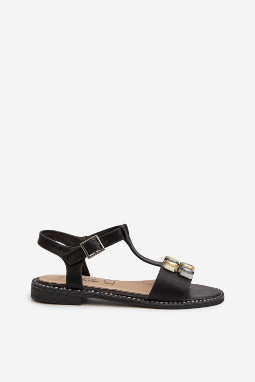 Sandalias de mujer estilo elegante Con detalles ornamentados S.Barski KV27-030 color negro