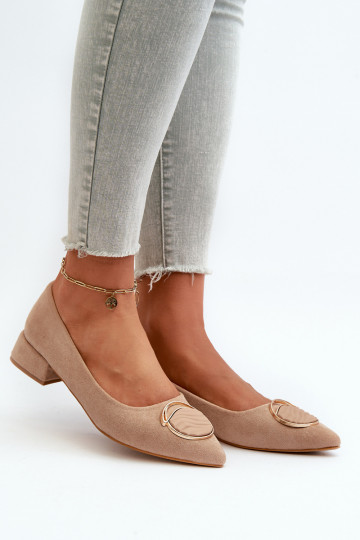 Zapatos con tacón bajo Z confeccionados en ante ecológico S.Barski KV27-037 color beige 2