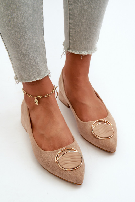 Zapatos con tacón bajo Z confeccionados en ante ecológico S.Barski KV27-037 color beige