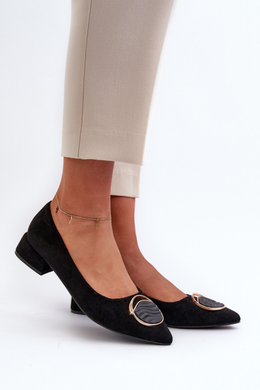 Zapatos con tacón bajo Z fabricados en ante ecológico S.Barski KV27-037 color negro