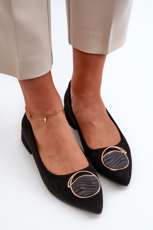 Zapatos con tacón bajo Z fabricados en ante ecológico S.Barski KV27-037 color negro Zapatos con tacón bajo Z fabricados en ante ecológico S.Barski KV27-037 color negro