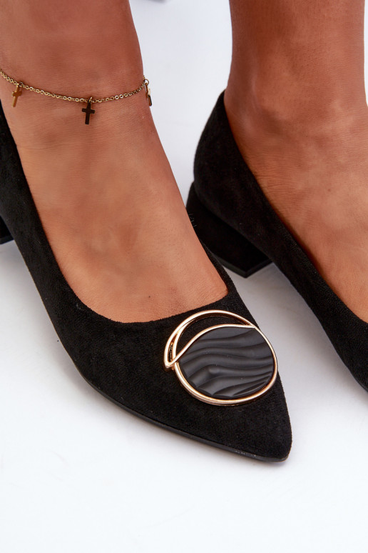 Zapatos con tacón bajo Z fabricados en ante ecológico S.Barski KV27-037 color negro Zapatos con tacón bajo Z fabricados en ante ecológico S.Barski KV27-037 color negro